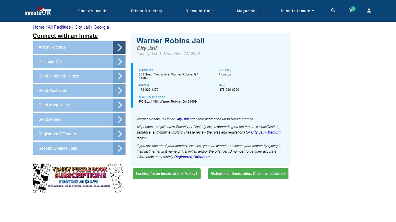 Warner Robins Jail | Inmate Locator