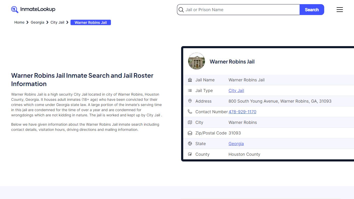 Warner Robins Jail Inmate Search - Warner Robins Georgia - Inmate Lookup